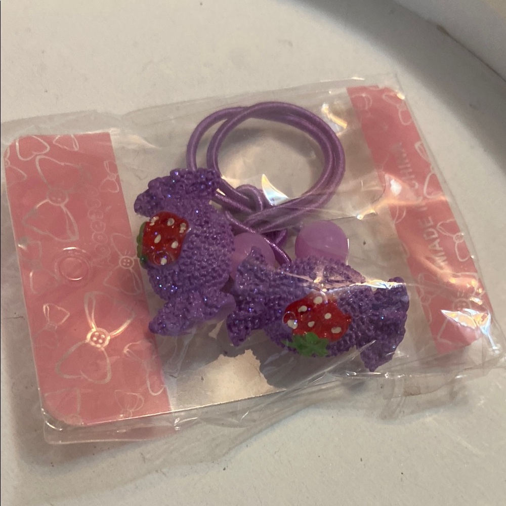 Candy Purple Hair Ties with Strawberry Design
